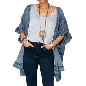 EASEL Robbie Jean Jacket Kimino Cardigan Open Front Tencel Layering Piece D39